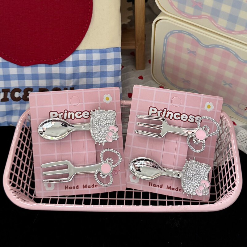 Highly attractive pink bowtie cat fork and spoon hair clip, Japanese sweet and cute girl style bangs hairpin hair accessory Highly attractive pink bowtie cat fork and spoon hair clip, Japanese sweet and cute girl style bangs hairpin hair accessory
