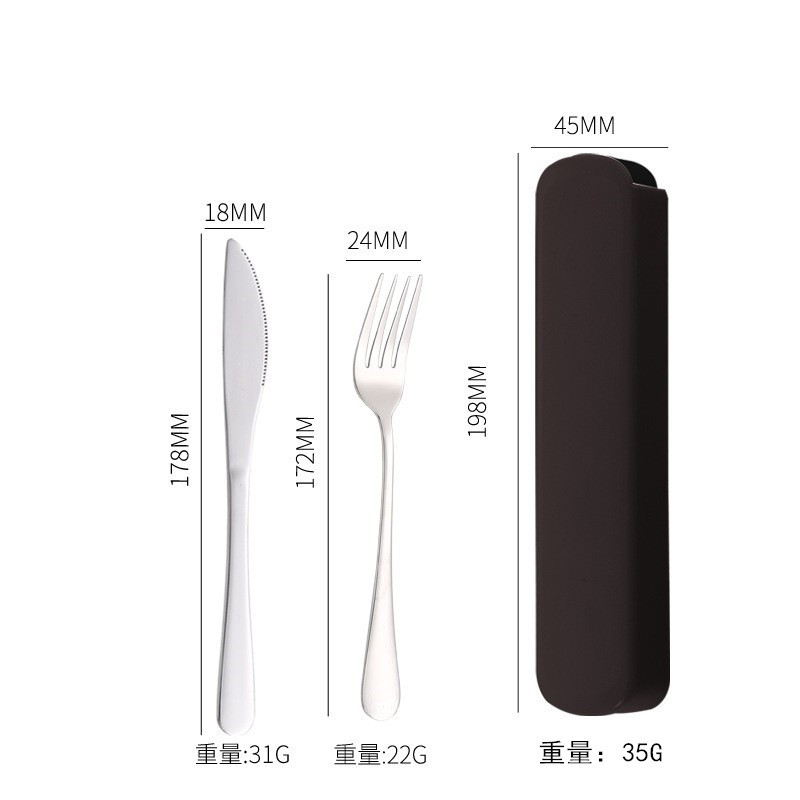 Juego portátil de cubiertos de acero inoxidable, incluye cuchillo, tenedor y cuchara, ideal para estudiantes o camping