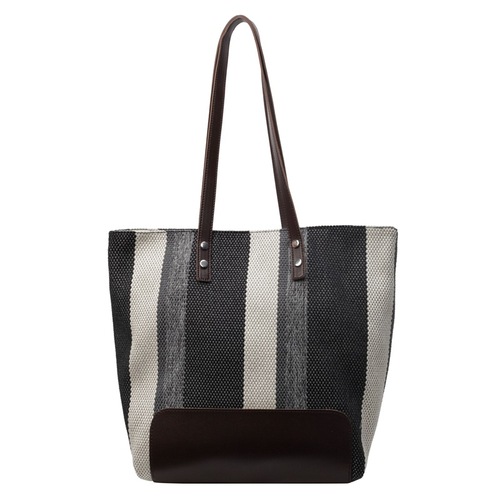 Women's Large Backpack 2024 New Fashion Color-blocked Striped Canvas Commuter Handbag Tote Bag Trendy Shoulder Bag