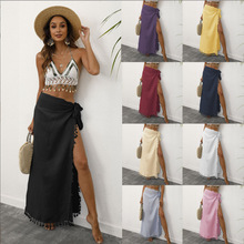 2025欧美跨境多用途沙滩巾 海边度假防晒流苏披肩一片式围裙半身