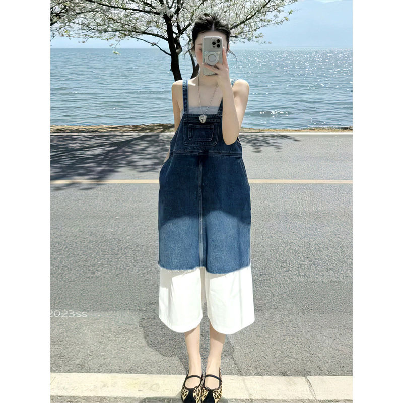 Relaxed and Unique Style, High-End Denim Dress for Women, Layered Wear That Looks Slimming, Niche White Wide-Leg Pants Two-Piece Set Relaxed and Unique Style, High-End Denim Dress for Women, Layered Wear That Looks Slimming, Niche White Wide-Leg Pants Two-Piece Set