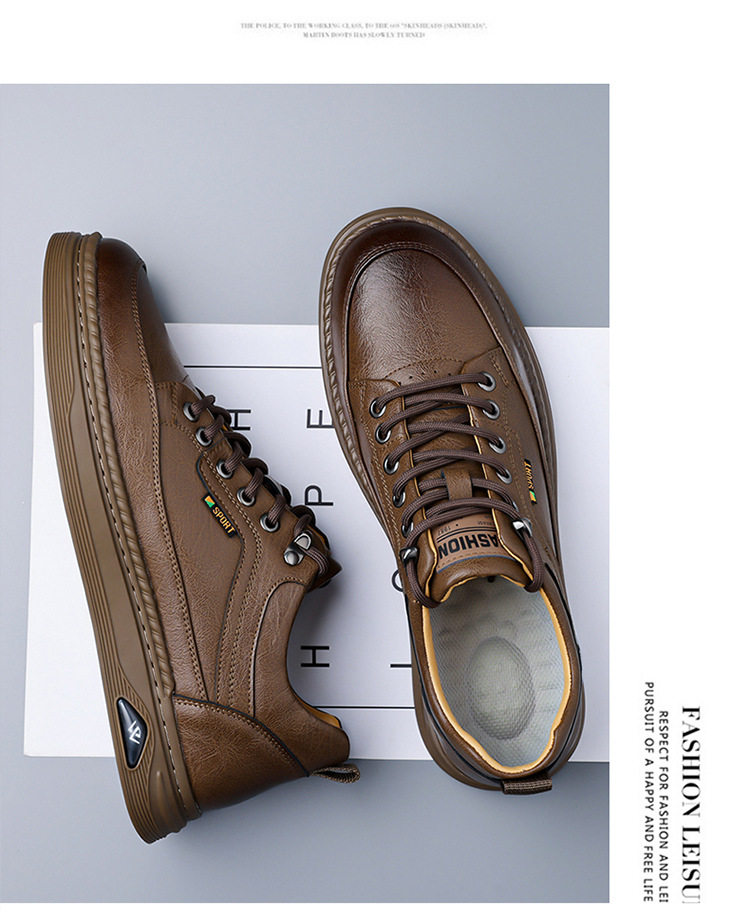 Giày da nam sneaker cổ thấp khâu chỉ thủ công, đế bằng, dây buộc phía trước — Màu nâu, Màu trắng, màu đen chi tiết 21