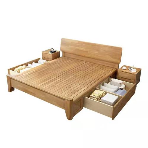 Nordic solid wood bed 1.8 meters 1.5m single and double beds original wood oak bed hotel apartment guesthouse furniture 1.2 meters bed 