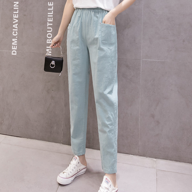 Cotton and Linen Casual Pants for Women 2026 New Style Korean Version Loose Slimming Straight Pants Summer Thin Cropped Harem Pants