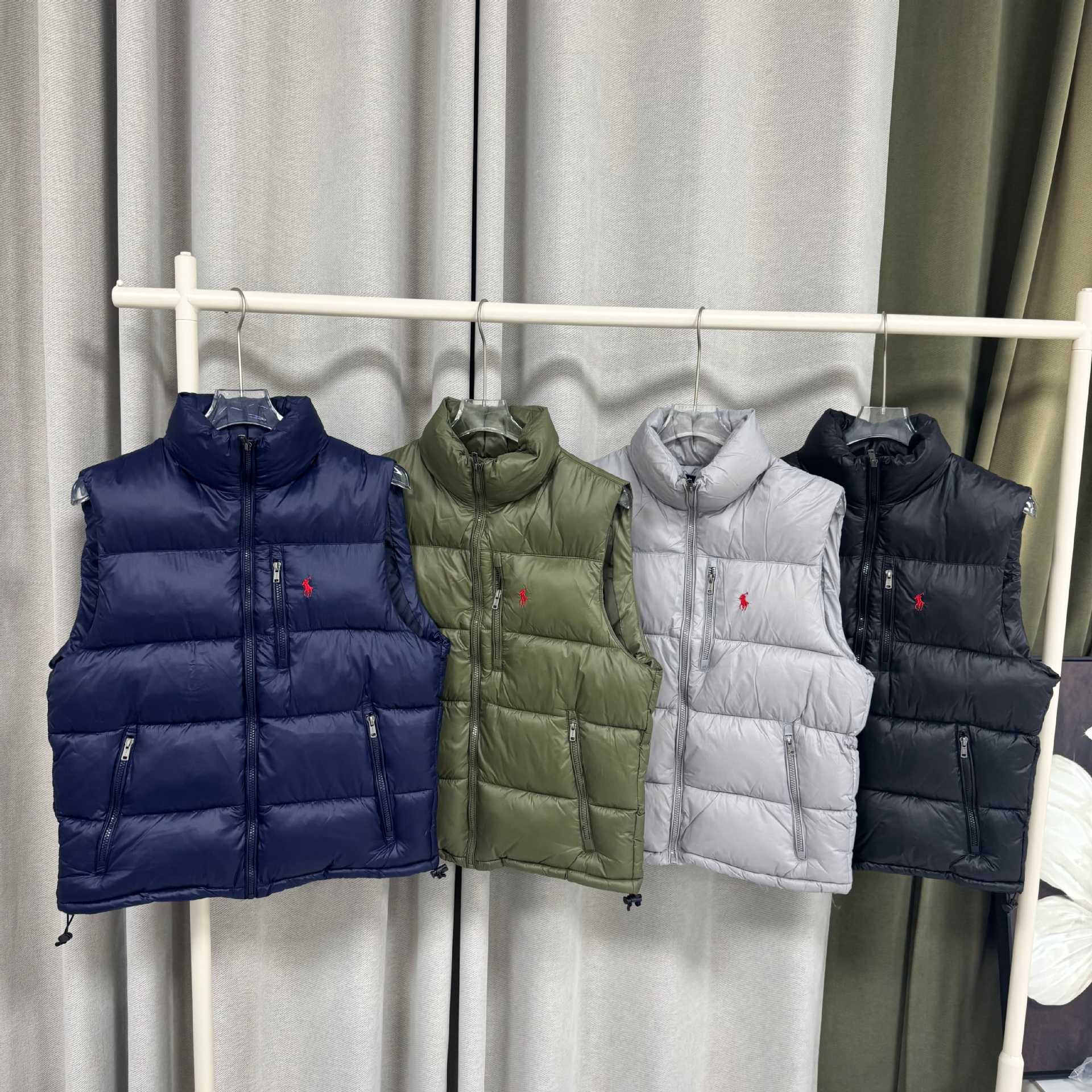 RL Pony Cross-Border Classic Stand Collar Quilted Zipper Vest, American Casual Stand Collar Glossy Vest, Light Outdoor