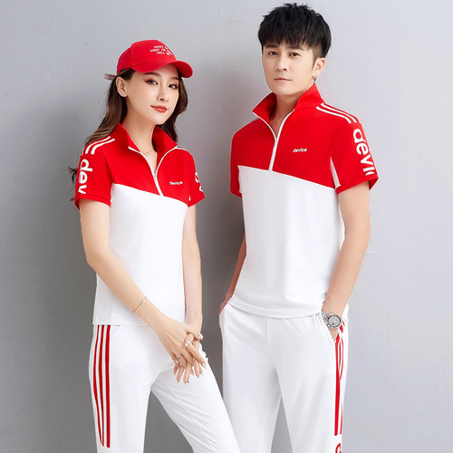 Couple's clothing  new trendy sports suit summer short-sleeved popular men's T-shirt sportswear women's summer thin style