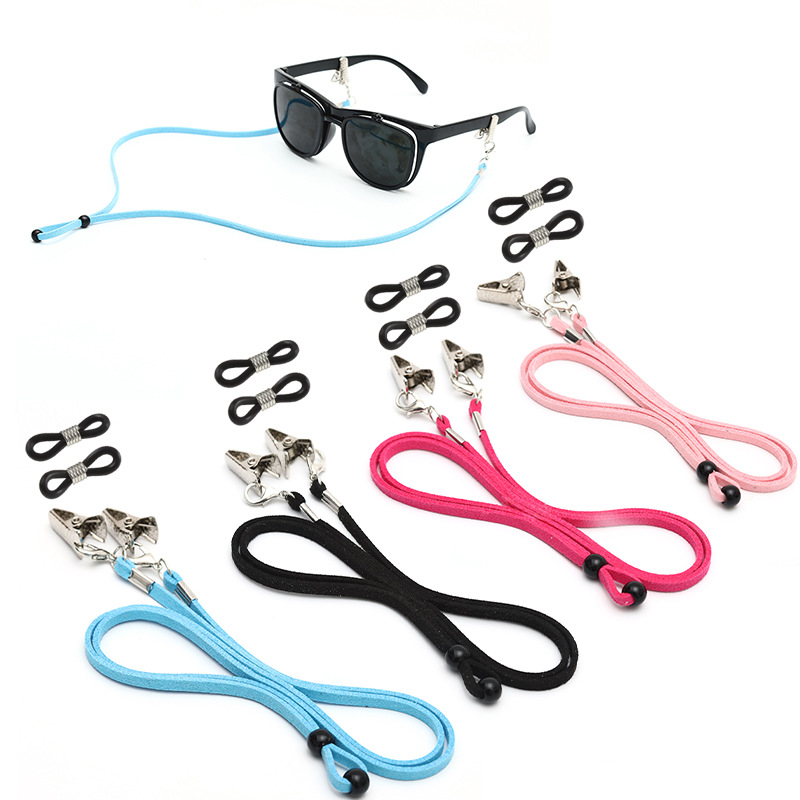 跨境熱銷帶鳄魚夾龍蝦扣防風帽子運動可調節眼鏡鏈繩 韓國麂皮絨