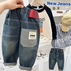 ボーイズ春ジーンズ2025新しいカジュアルルーズパンツ中型と大型子供用春レトロデニムパンツトレンディ