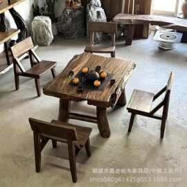 老榆木围炉煮茶桌户外庭院炭火炉烧烤火锅桌椅实木餐桌禅意围炉桌