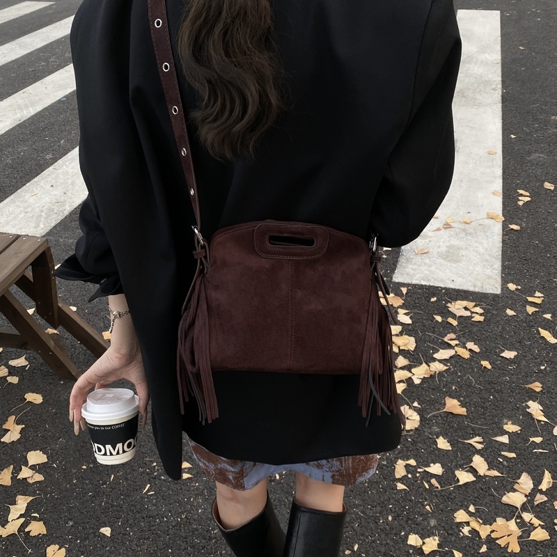 秋冬季复古磨砂麂皮绒包包女式2025新款时尚百搭斜挎包手提小拎包|undefined