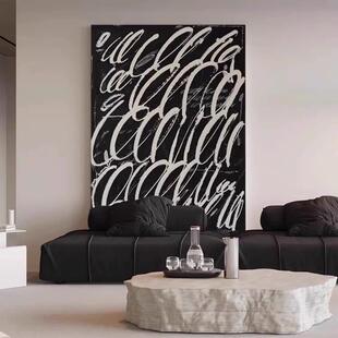 Line Hand-Painted Black and White Gray Abstract Painting French Italian Living Room Large Frameless Painting Normcore Texture Oil Painting Entrance Painting