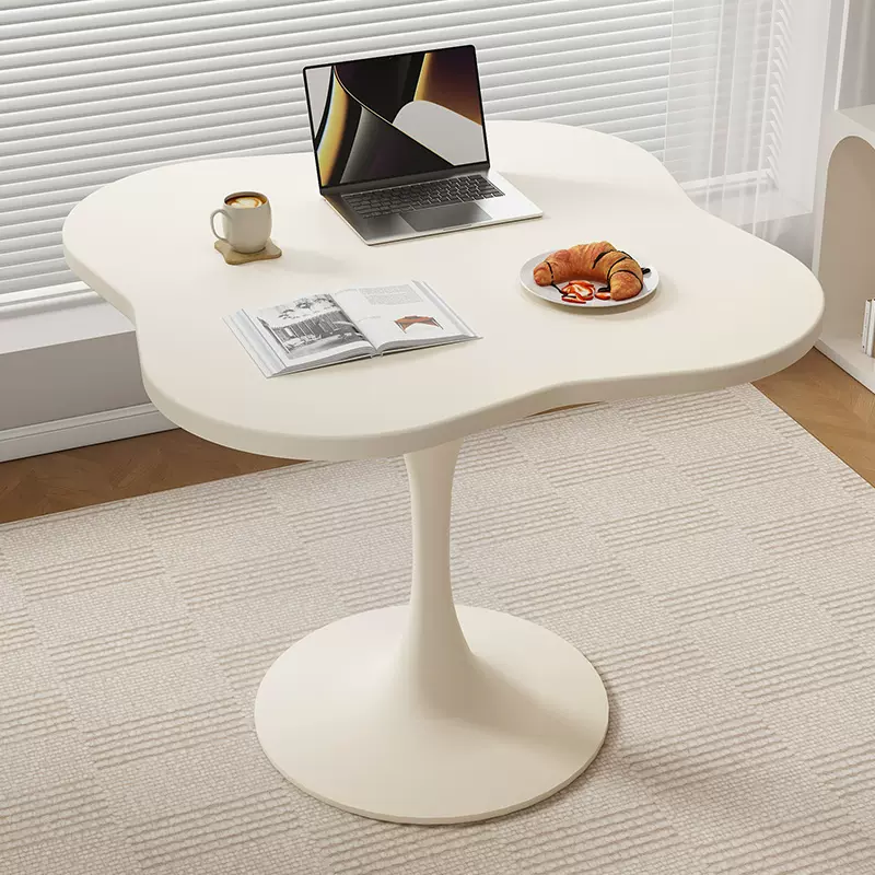 郁金香阳台白色休闲奶茶咖啡桌洽谈桌椅组合家用圆形餐桌异形桌子