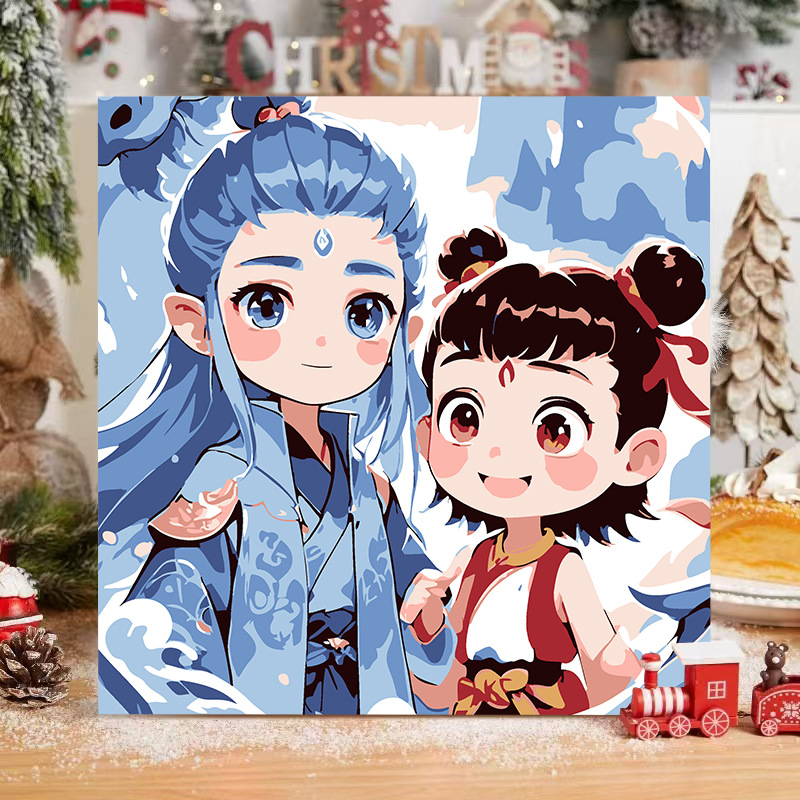 El niño prodigio de Nezha Naohai Diy pintura al óleo digital para colorear a mano Anime Ao Bing Nezha pintura al óleo pintura decorativa