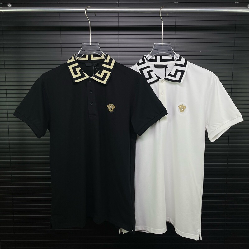 Cross-border European VER short-sleeved T-shirt classic human head embroidery pattern men's short-sleeved polo shirt T-shirt high quality version