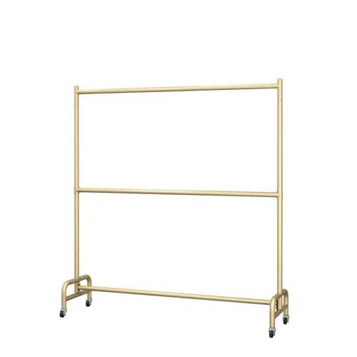 Double-layer clothing store display rack, floor-standing hanger with wheels, movable, height-adjustable balcony drying rack
