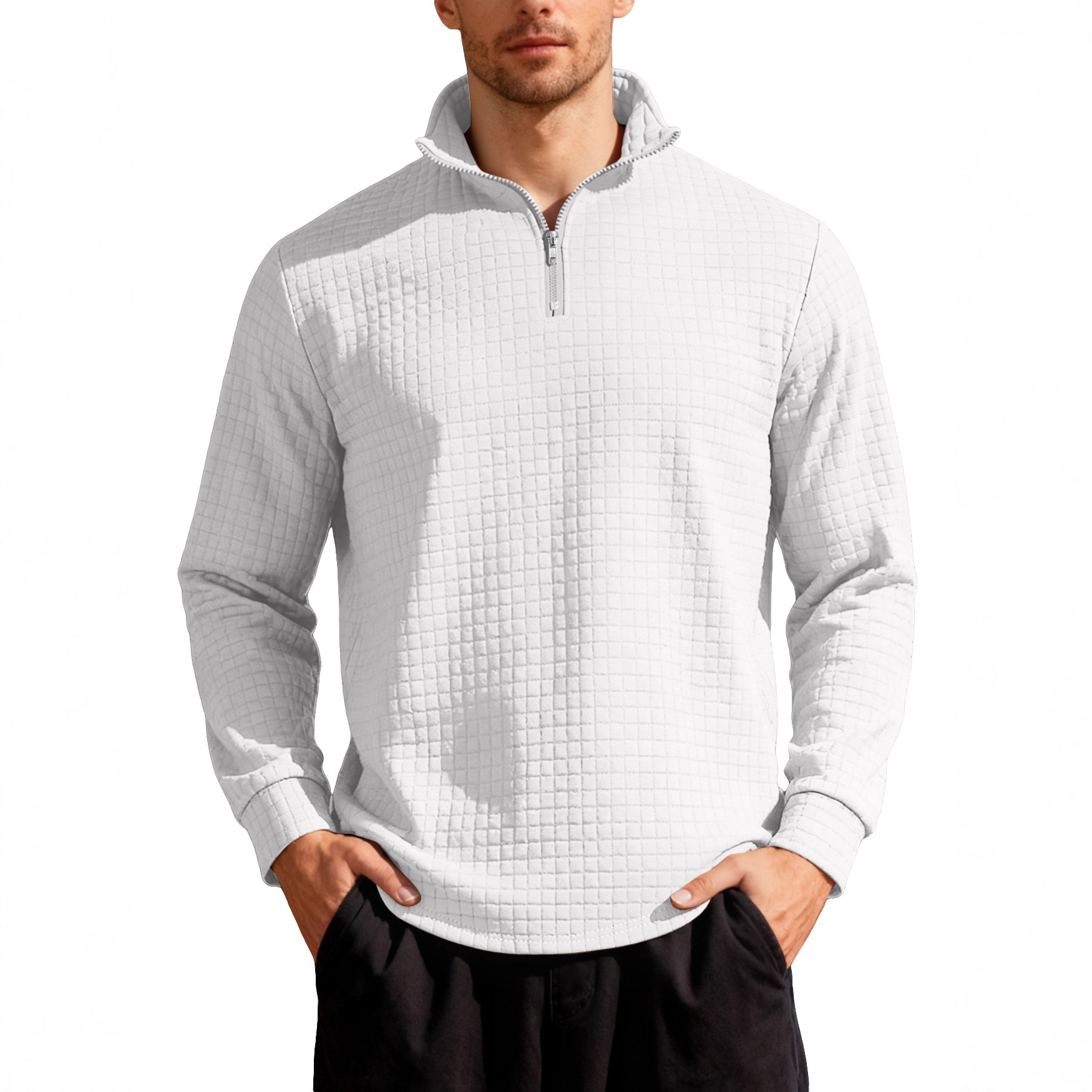 Transfronterizo Europa y América Amazon hombre Jacquard cuadrado pequeño cuello medio cremallera Waffle chaqueta deportiva casual