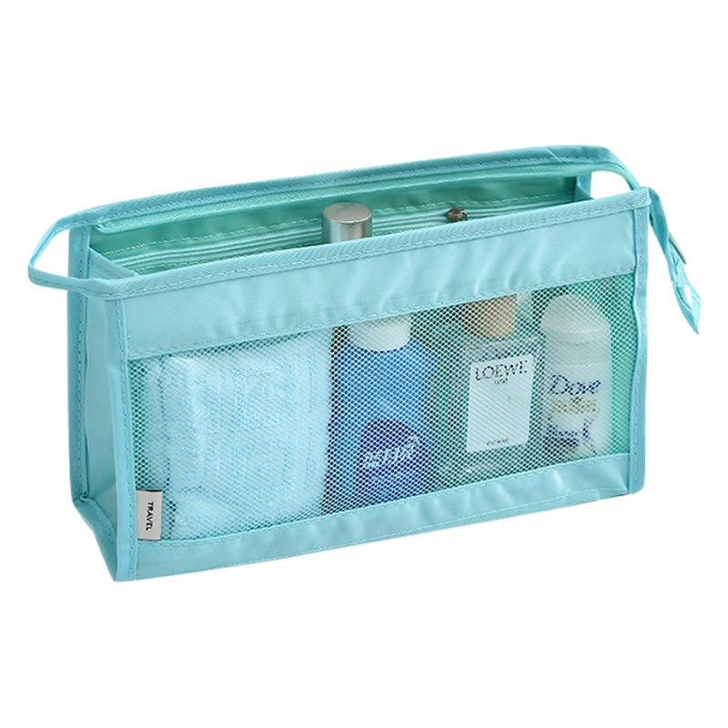 Yiwu manufacturers wholesale Korean travel cosmetic bag twill mesh wash bag portable hanging storage bag
