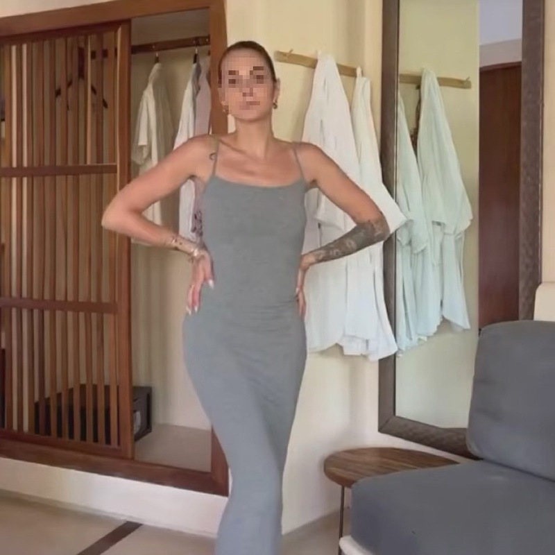 2025 New Kardashian Kendall Jenner Style Spicy Girl Spaghetti Strap Dress Women's Bodycon Long Dress Yu Shuxin