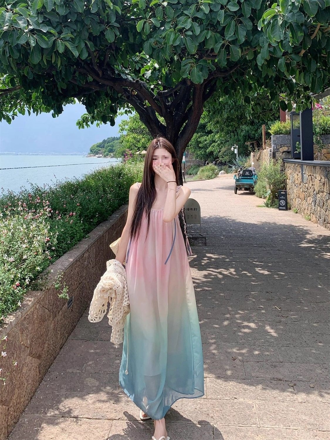 Đầm maxi nữ dây treo họa tiết ombre loang màu phong cách biển — Đầm voan (Version), Đầm voan (phiên bản thường) chi tiết 8