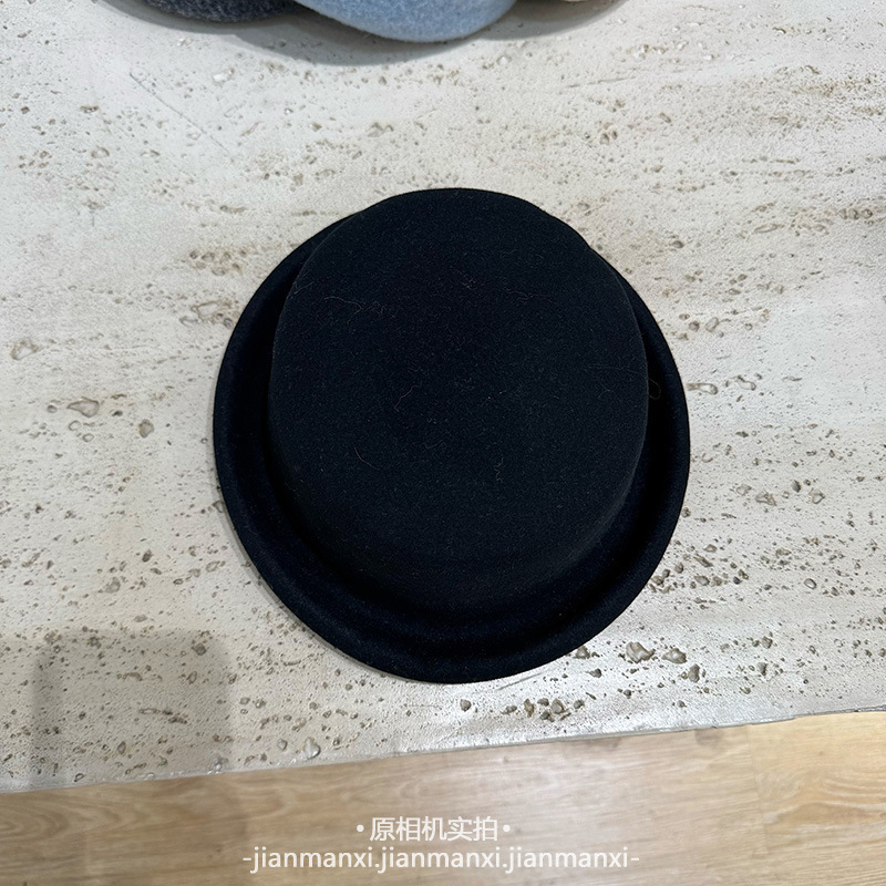 归国千金复古文艺毛呢盆帽小檐平顶羊毛礼帽秋冬季百搭渔夫帽保暖|undefined