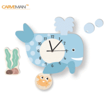 Funlife北欧动物款童趣摆锤钟 可爱卡通鲸鱼静音钟表儿童钟UWC013