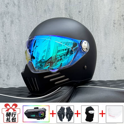 Motosiklet kaskı (dəbilqə): Rider Cruising Helmet - matt-black-with-phantom-blue-night-vision-transparent-mirror-included-y10-soft-wheat-m