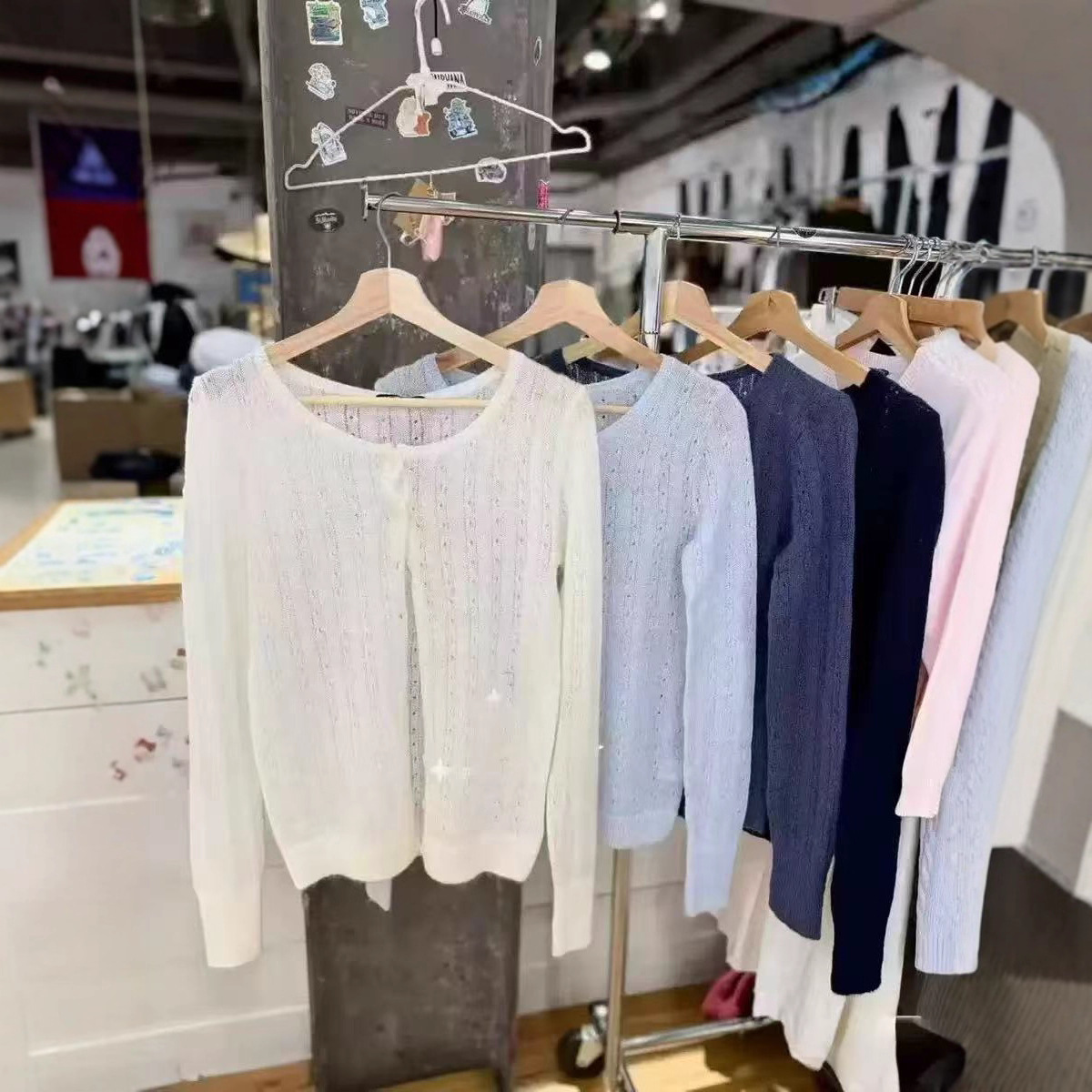 Bm New American Style Thin Dark Hole Knitted Cardigan Sweater Bm Versatile Air-Conditioning Shirt Round Neck Jacket for Women