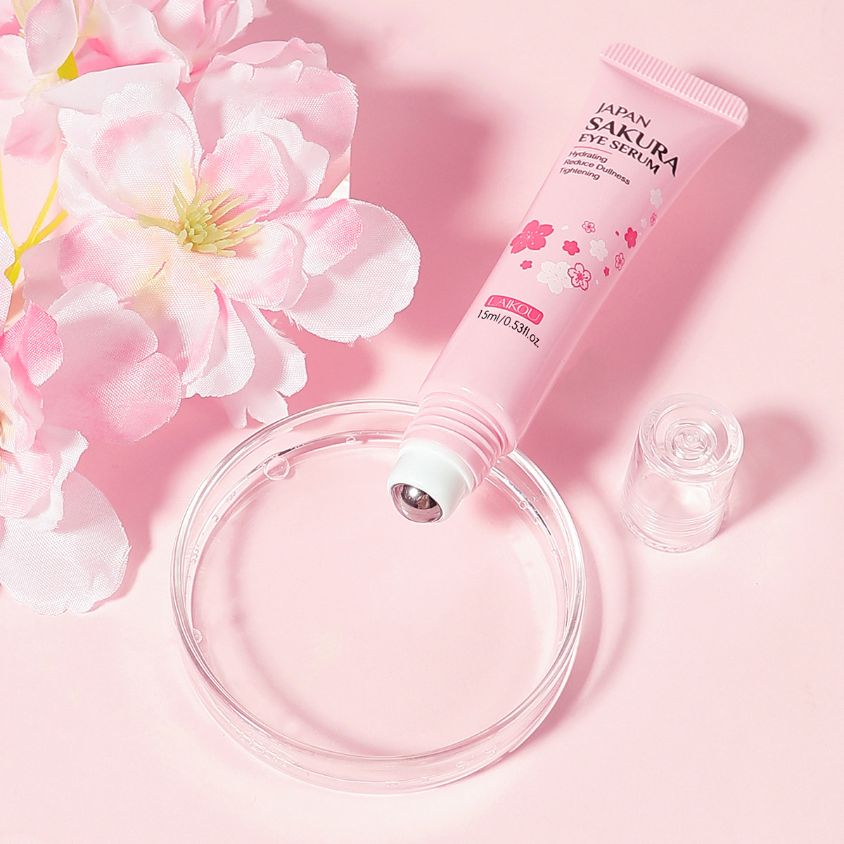 LAIKOU Cherry Blossom Eye Serum 15ml Roll-on Massage Eye Care Cream Moisturizing and Hydrating Skin Care Product undefined