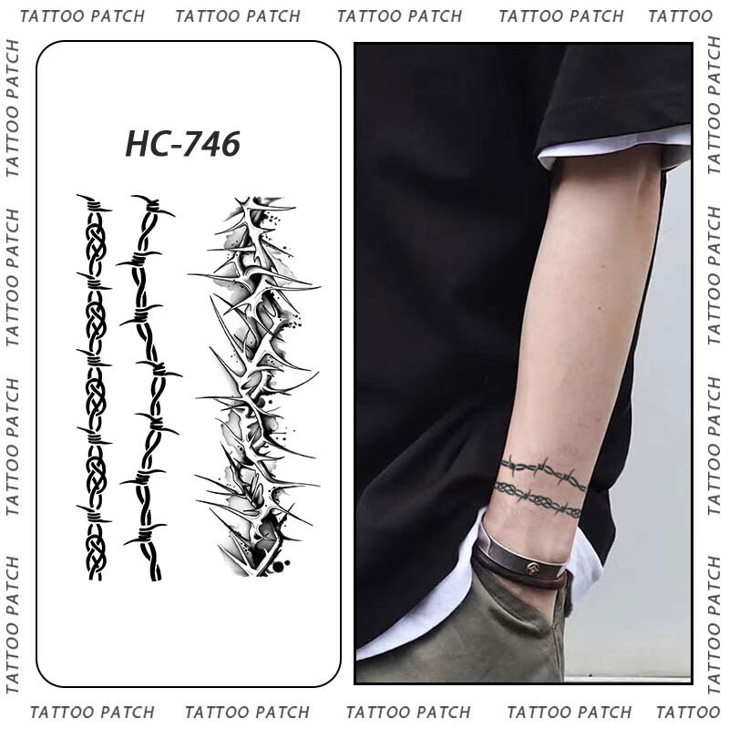 Herbal Tattoo Stickers Juice Long-Lasting Waterproof Non-Permanent Thorn Armband Tattoo Stickers for Men and Women High-End Ins Style