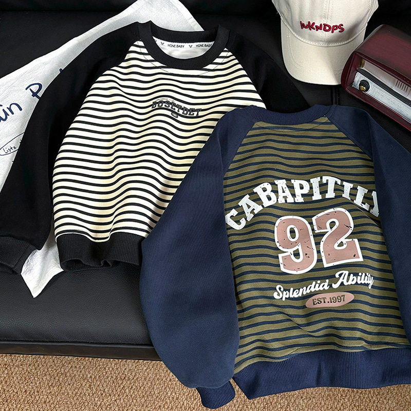 2024儿童秋季韩版棉质卫衣百搭上衣男女宝宝插肩拼色卫衣中大童装