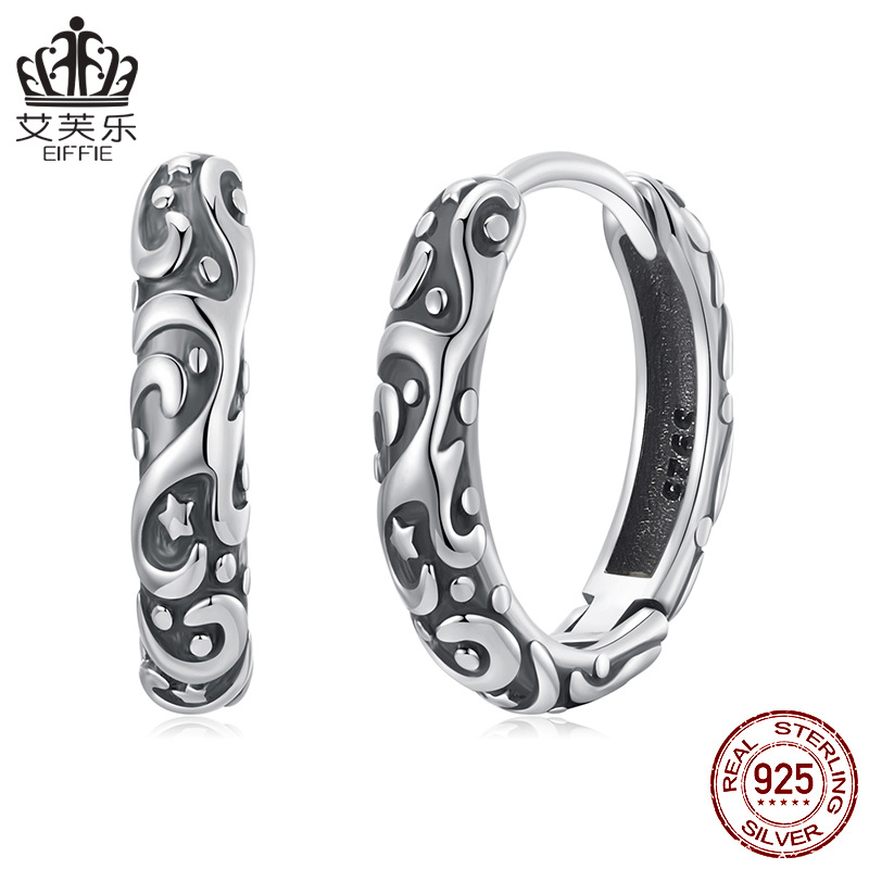 Aifule simple retro pattern ear buckle s925 sterling silver all-match Daily earrings Jewelry earrings cross-border hot sale for women