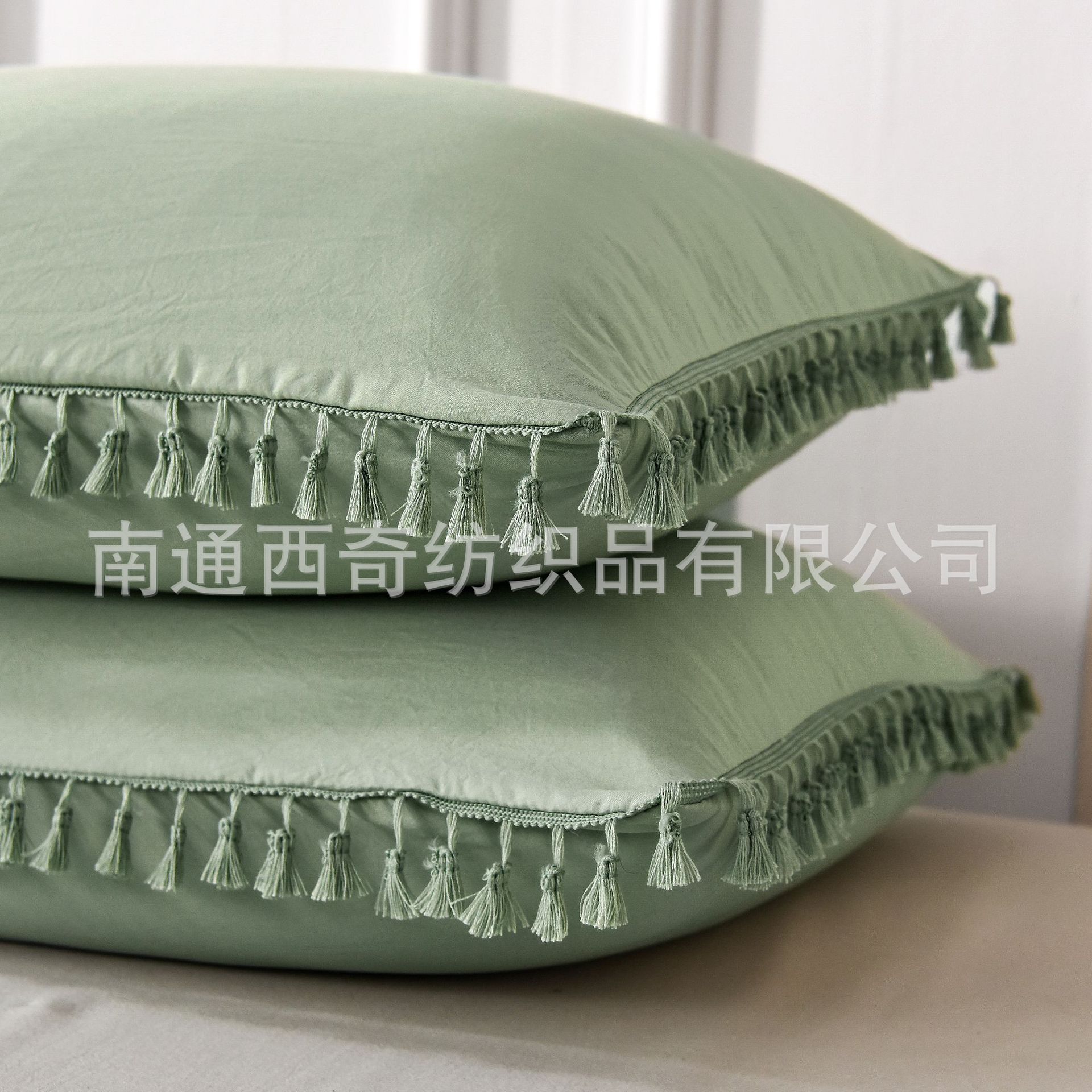 Home亚马逊床上用品纯色工艺球球流苏被套简约四件套外贸厂家批发
