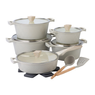 Donnor Diamond-Shaped 15-Piece Set 18-Piece Set Export Spot Non-Stick Pan Set Die-Cast Aluminum Frying Pan Soup Pot