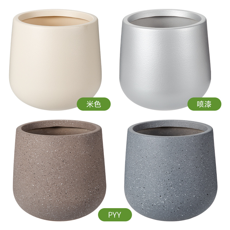 Maceta de plástico redonda de gran diámetro, cemento de imitación de moldeo por soplado grueso, maceta de plantas verdes grandes, maceta decorativa de flores de sala de estar