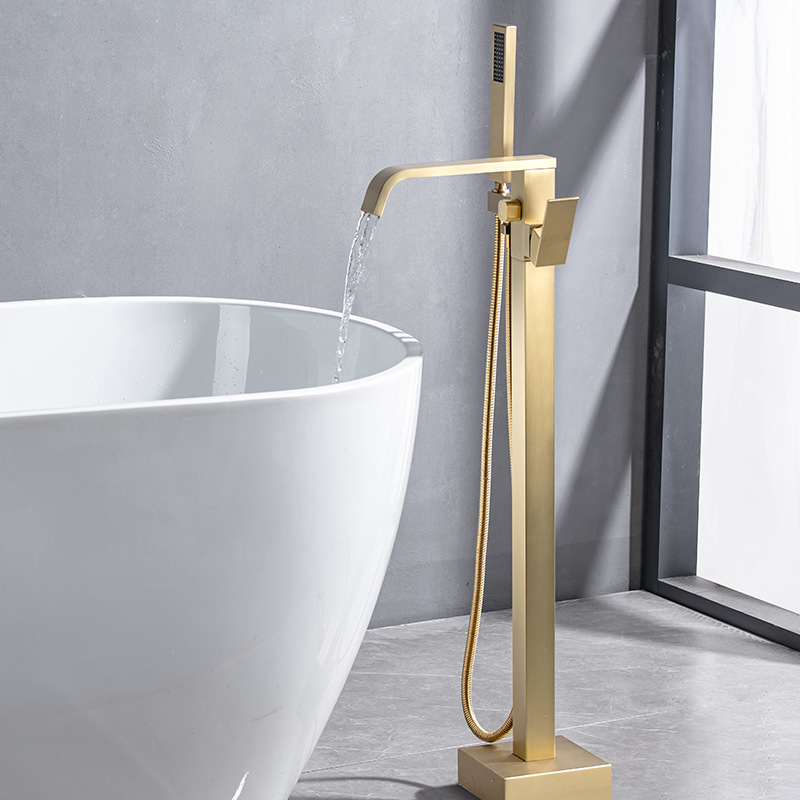 Factory Direct Sales Floor-Standing Vertical Faucet Bathroom Floor-Standing Faucet Concealed Hot and Cold Exposed Bathtub Faucet