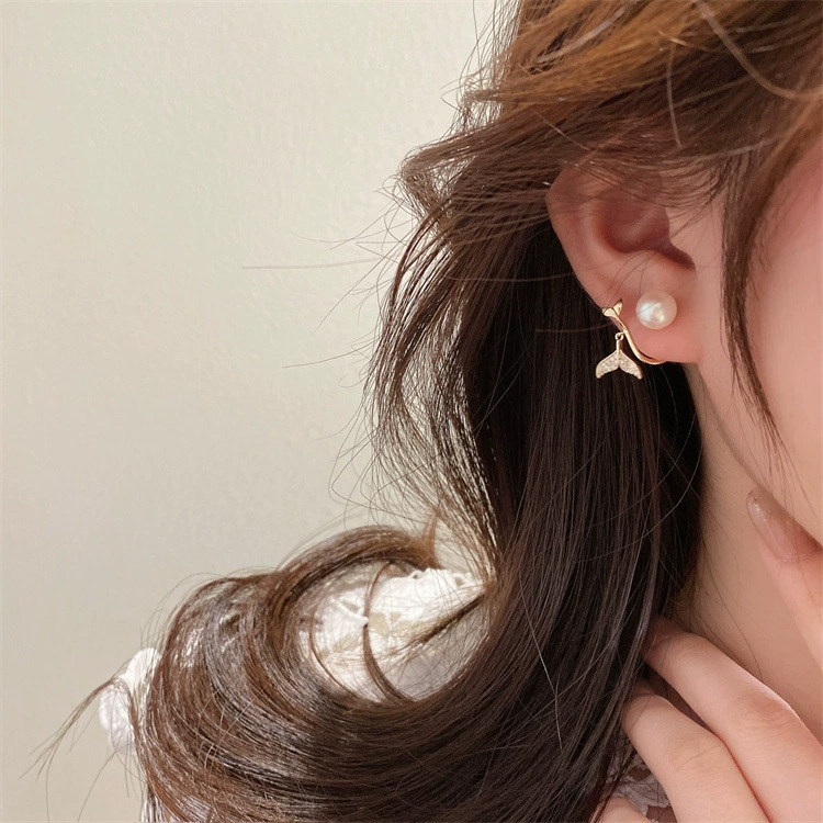 Серебряный штифт, элегантные серьги с жемчугом, серебро 925, корейский стиль, инкрустация стразами