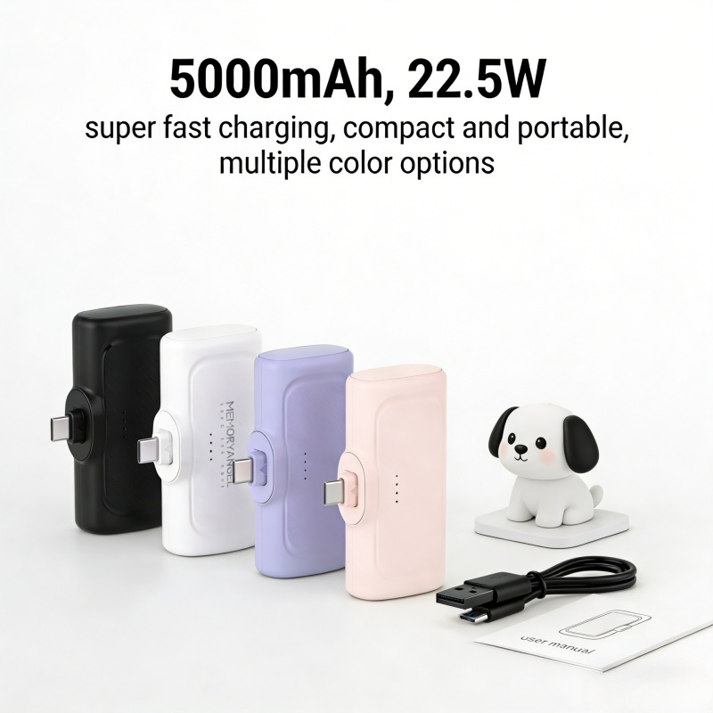 New Mini Power Bank, 5000Mah Portable Charger, 22.5 Watt Fast Charging, Built-In Usb-C Connector