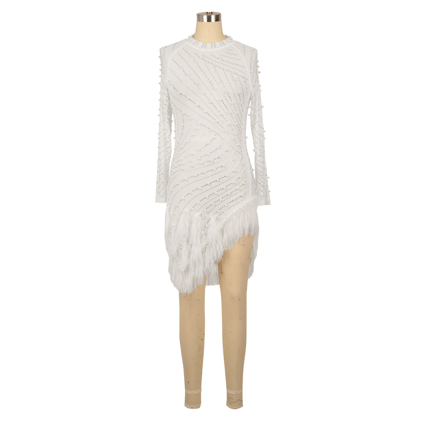 Damenbekleidung Damen Hot Diamond Dress Sexy Hollow Tight Dress Mesh Fur Rock_voghion.com