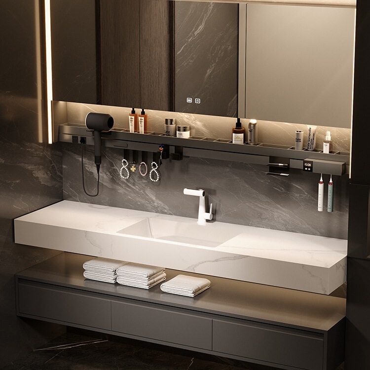 Nanjiajiang 2025 New Bathroom Cabinet Hotel Style Slate Seamless Ceramic Integrated Basin Bathroom Sink