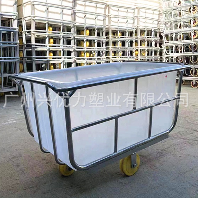 布匹洗涤周转用方形PE塑料桶推布车 /耐撞击塑料推布车方形桶