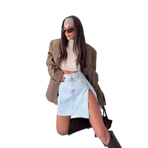 2025 European and American cross-border irregular high-waisted denim skirt for women, summer design with zipper, Instagram-style short skirt