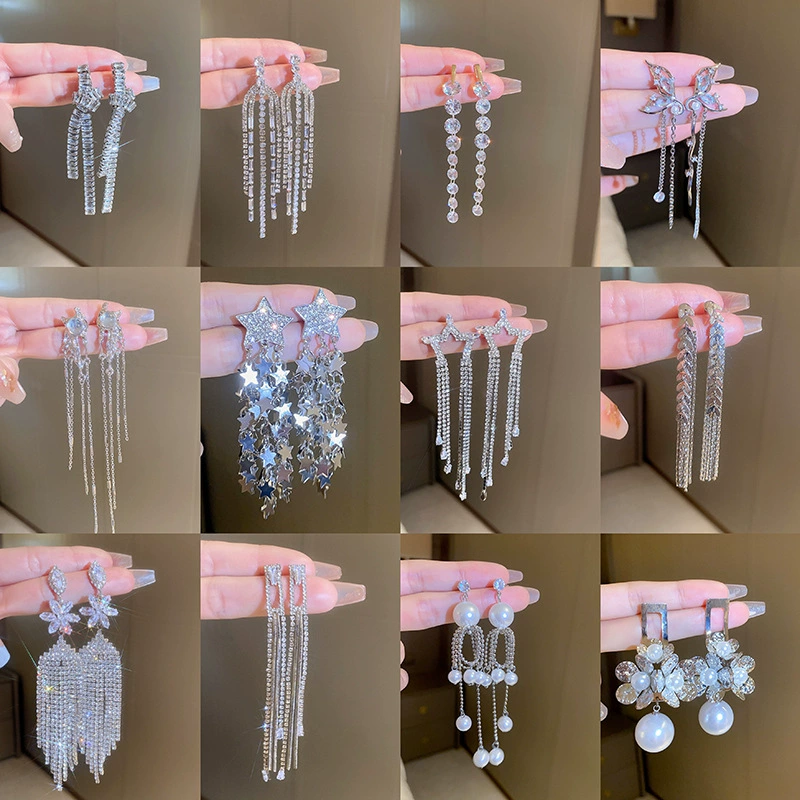 Серебряная игла, милые длинные свежие серьги с кисточками