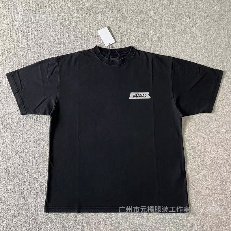 B's New 25Ss High-Quality Paris White Rubber Printed High-Neck Short-Sleeved T-Shirt for Men and Women, Loose Version