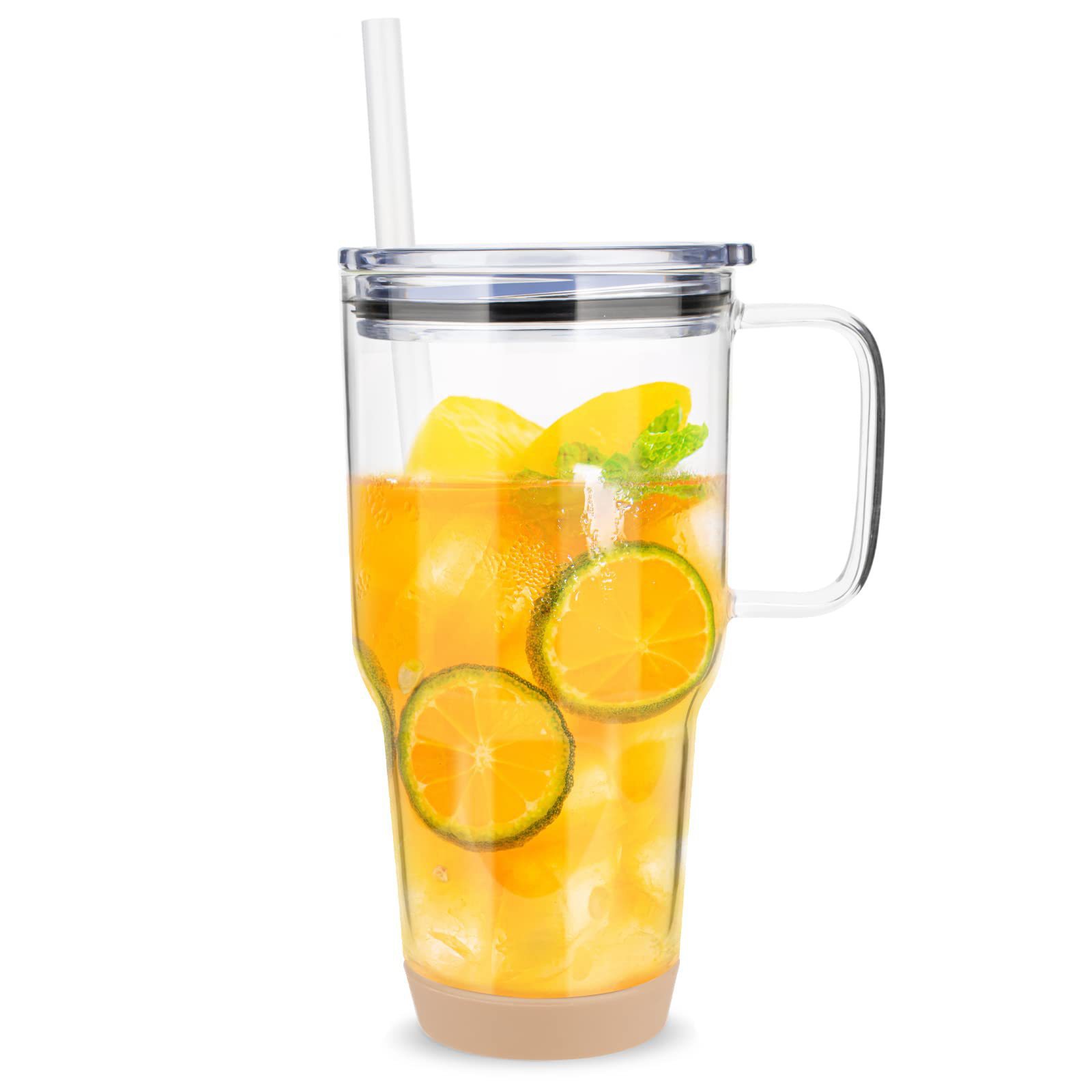 Transfronterizo 32oz mango de la taza del coche de vidrio de borosilicato de gran capacidad de la taza del calentador de hielo taza de paja del coche taza de alto aspecto