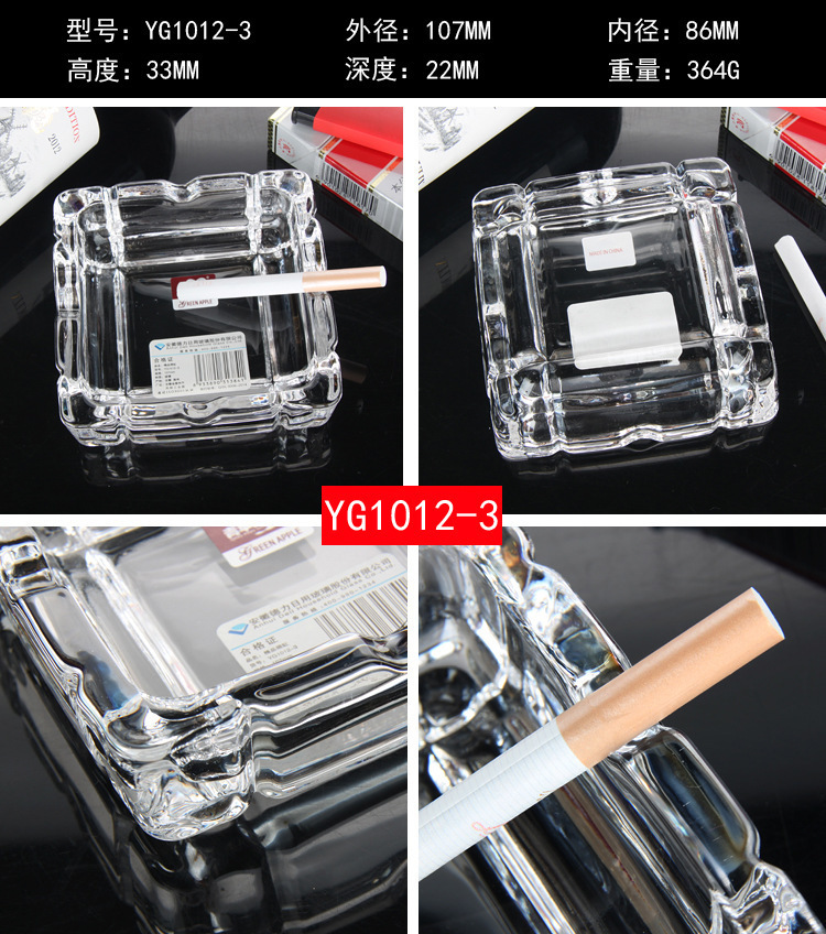 Manzana verde transparente diamante cigarrillos cenicero KTV hotel casero cuadrado cenicero de vidrio redondo al por mayor