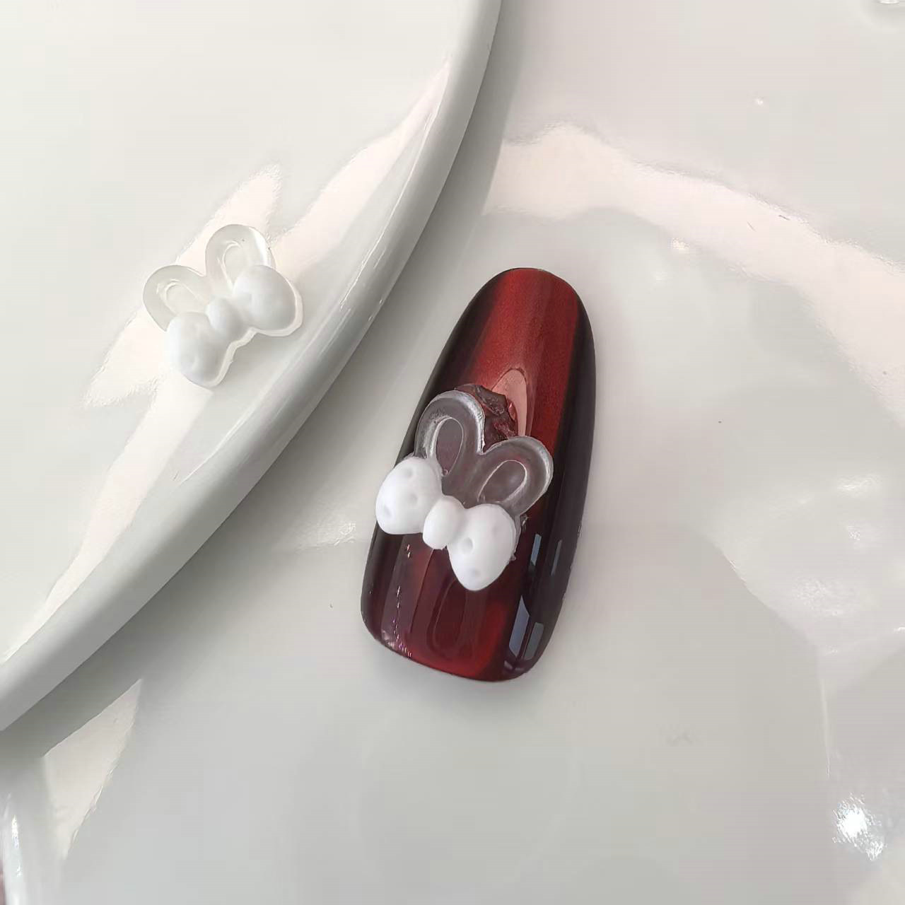 透明夜光光变蝴蝶结兔耳朵美甲饰品批发发夹配饰材料贴片0022