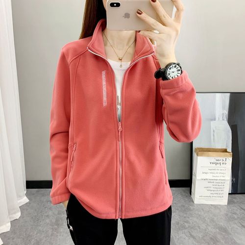 Spring and Autumn Fleece Jacket for Women Outdoor Warm and Breathable Open Cardigan with Stand Collar Slimming Fleece Jacket for Men Mountaineering Cross-border Use Only