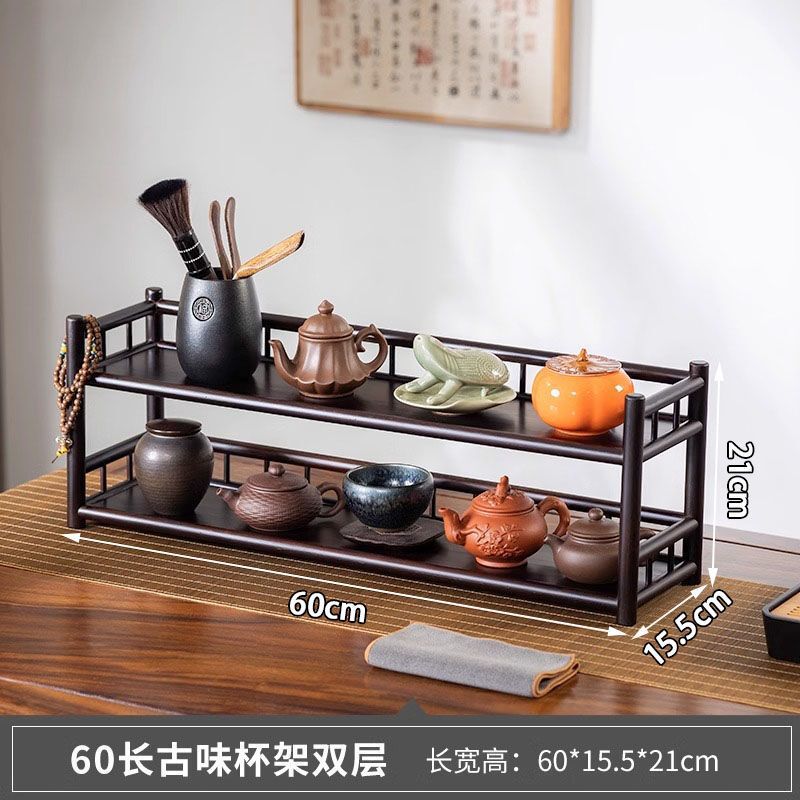 桌面置物架三层茶壶茶杯架紫砂壶茶具收纳架竹制茶棚置物架博古架|undefined