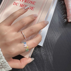 韓國彩色滴釉小兔子竹節戒指女簡約可愛小眾高級感時尚個性食指戒