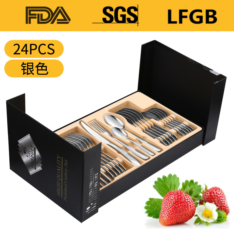 Amazon Tik Tok vajilla de acero inoxidable caliente 24 piezas traje estrella diamante cuatro piezas principales cuchillo, tenedor y cuchara caja de regalo traje